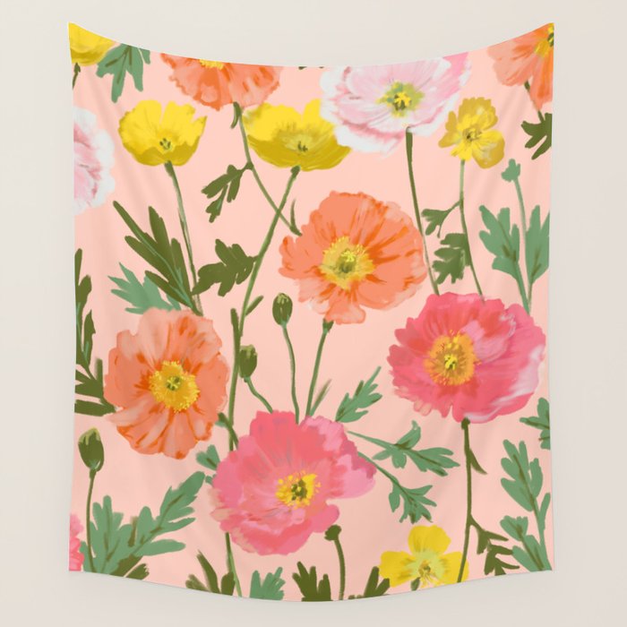 Large Poppy Coral Wall Tapestry Gallery Image 4