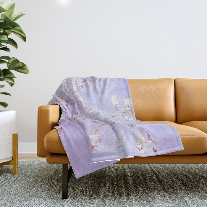 Vincent Van Gogh Almond Blossoms  Lavender Throw Blanket Gallery Image 1