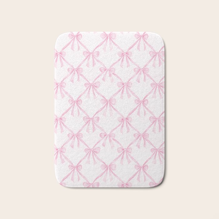 Pastel Pink Bows Coquette Aesthetic Vintage Romantic Feminine Preppy Bedroom Bath Mat Gallery Image 1