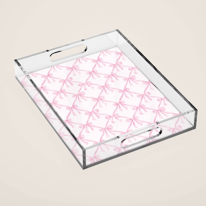 Pastel Pink Bows Coquette Aesthetic Vintage Romantic Feminine Preppy Bedroom Acrylic Tray Gallery Image 1