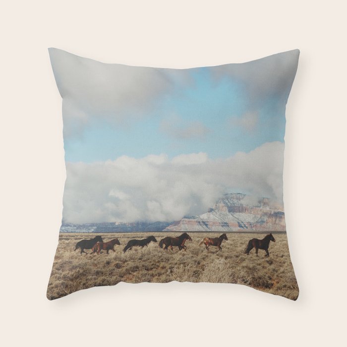 Running Reservation Horses Throw Pillow Gallery Image 1