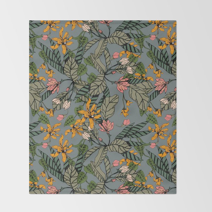 blooming flower botanical Throw Blanket Gallery Image 2