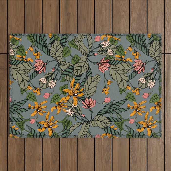 blooming flower botanical Outdoor Rug Gallery Image 1