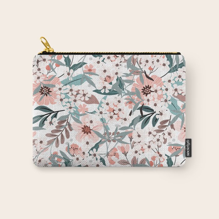 Spring Wildflowers, Floral Prints, Soft Pink and Teal Carry All Pouch Gallery Image 1