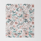 Spring Wildflowers, Floral Prints, Soft Pink and Teal Throw Blanket Gallery Image 2