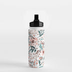 Spring Wildflowers, Floral Prints, Soft Pink and Teal Water Bottle Gallery Image 2