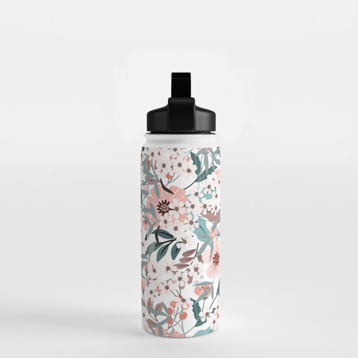 Spring Wildflowers, Floral Prints, Soft Pink and Teal Water Bottle Gallery Image 2