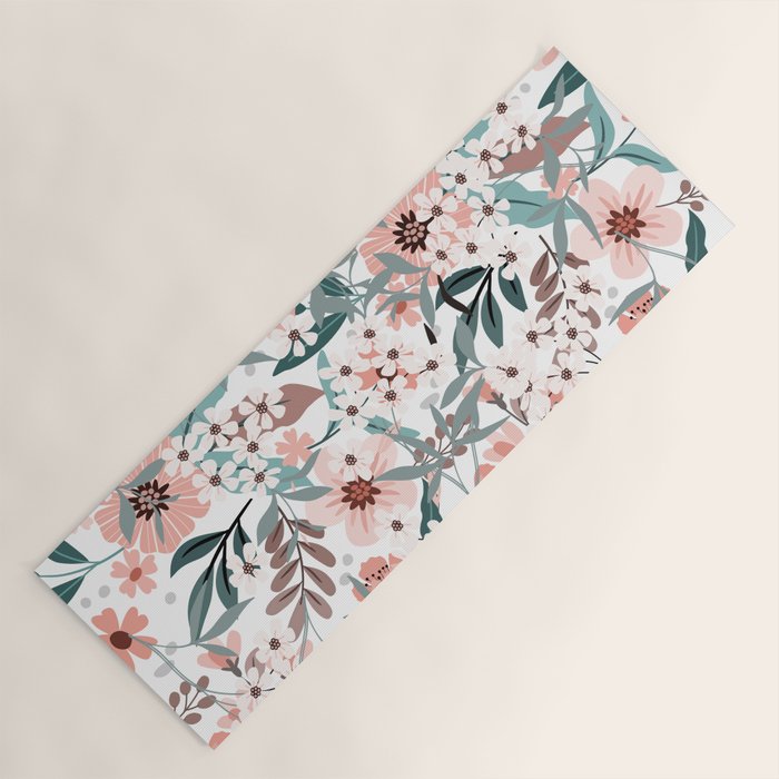 Spring Wildflowers, Floral Prints, Soft Pink and Teal Yoga Mat Gallery Image 1
