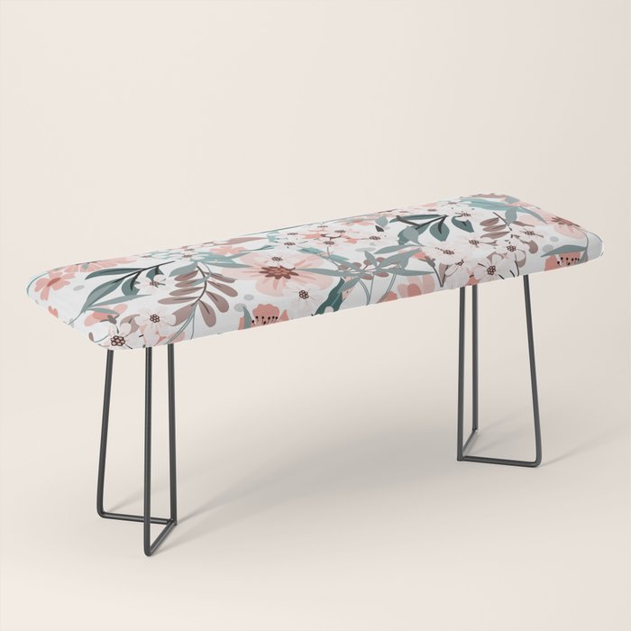 Spring Wildflowers, Floral Prints, Soft Pink and Teal Bench Gallery Image 1