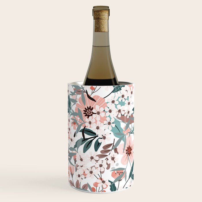 Spring Wildflowers, Floral Prints, Soft Pink and Teal Wine Chiller Gallery Image 3
