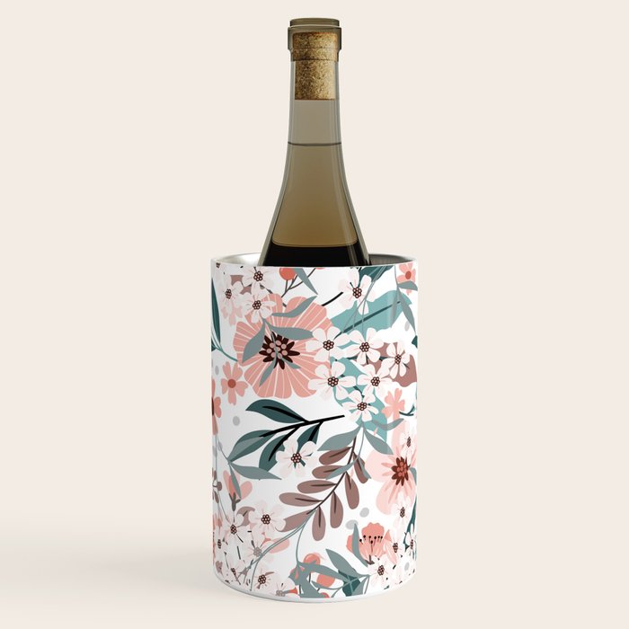 Spring Wildflowers, Floral Prints, Soft Pink and Teal Wine Chiller Gallery Image 2