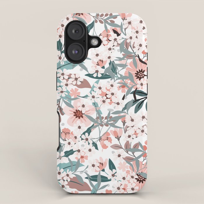 Spring Wildflowers, Floral Prints, Soft Pink and Teal iPhone Case Gallery Image 1
