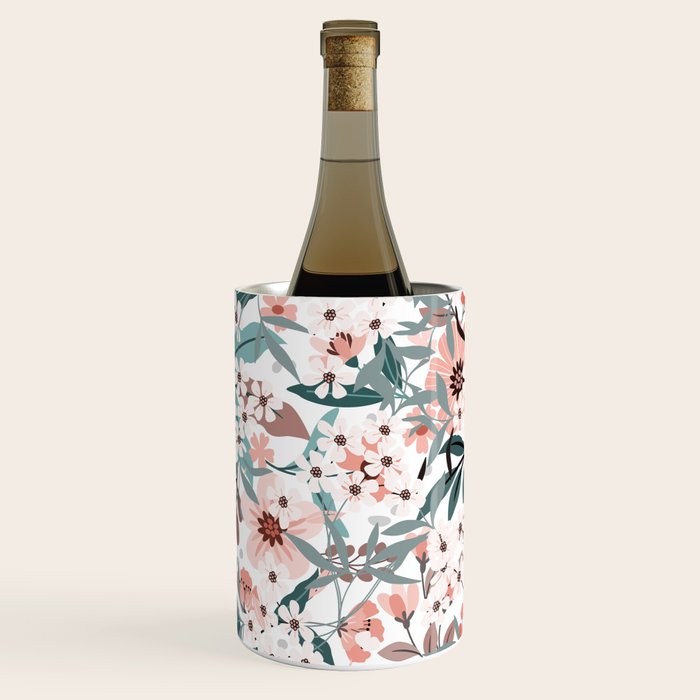 Spring Wildflowers, Floral Prints, Soft Pink and Teal Wine Chiller Gallery Image 1
