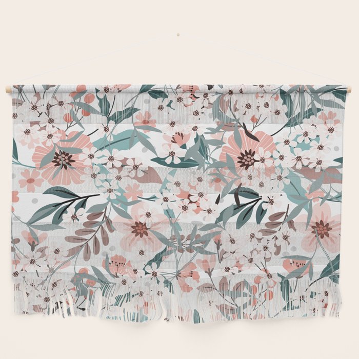 Spring Wildflowers, Floral Prints, Soft Pink and Teal Wall Hanging Gallery Image 1