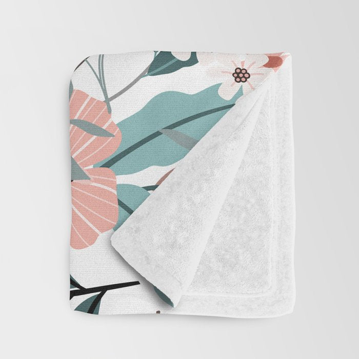 Spring Wildflowers, Floral Prints, Soft Pink and Teal Throw Blanket Gallery Image 3