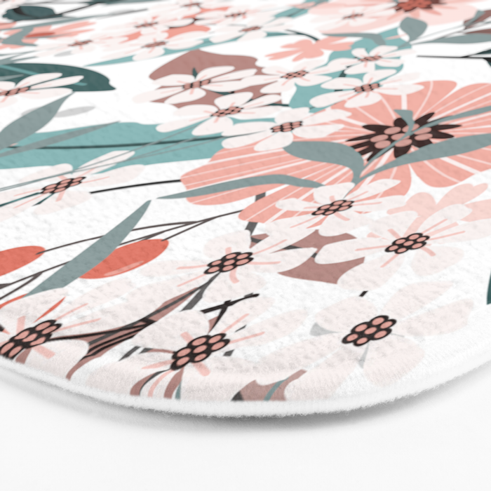 Spring Wildflowers, Floral Prints, Soft Pink and Teal Bath Mat Gallery Image 3