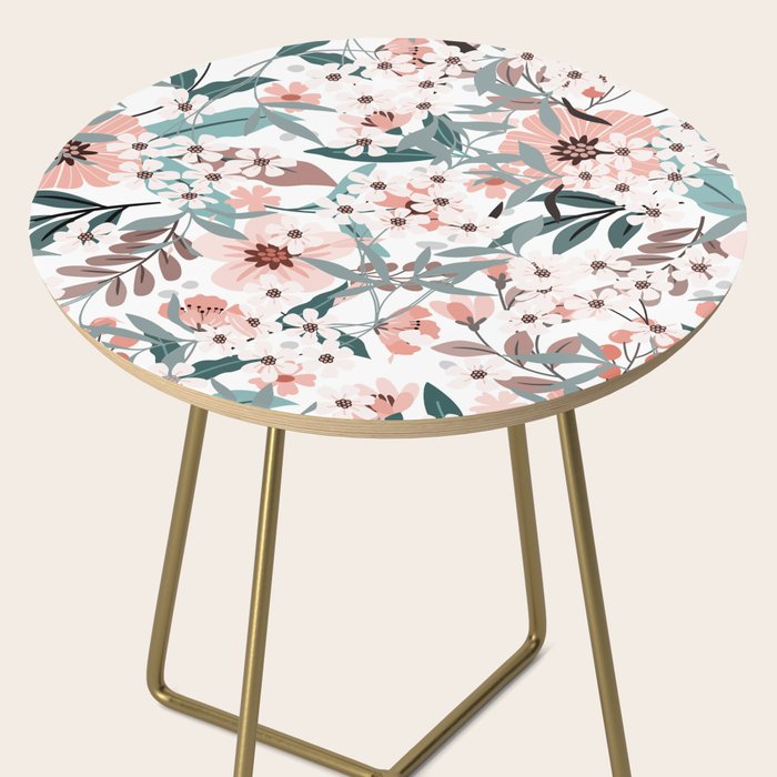 Spring Wildflowers, Floral Prints, Soft Pink and Teal Side Table Gallery Image 2