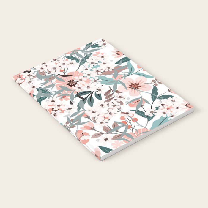 Spring Wildflowers, Floral Prints, Soft Pink and Teal Notebook Gallery Image 2