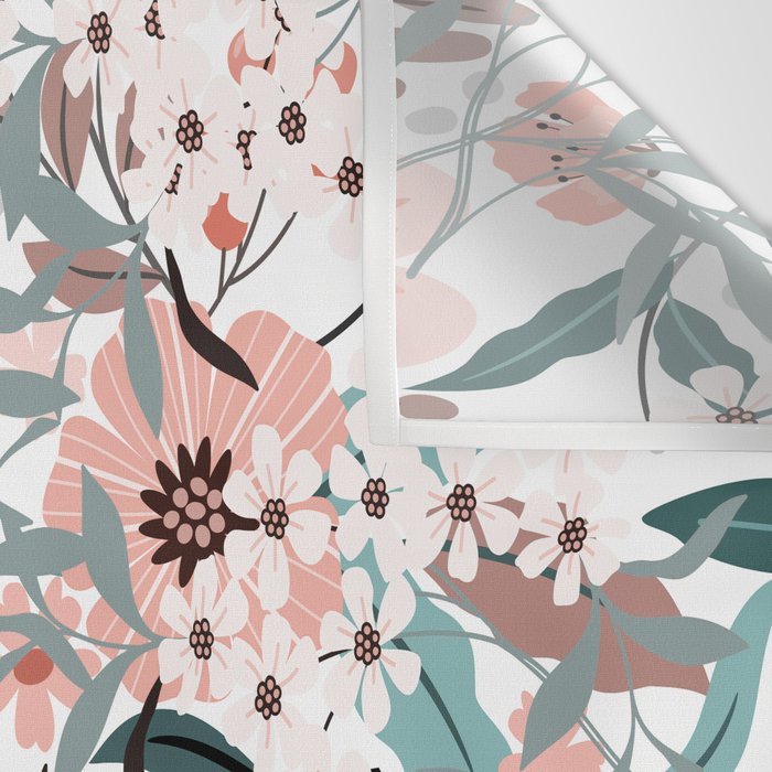 Spring Wildflowers, Floral Prints, Soft Pink and Teal Wall Tapestry Gallery Image 3