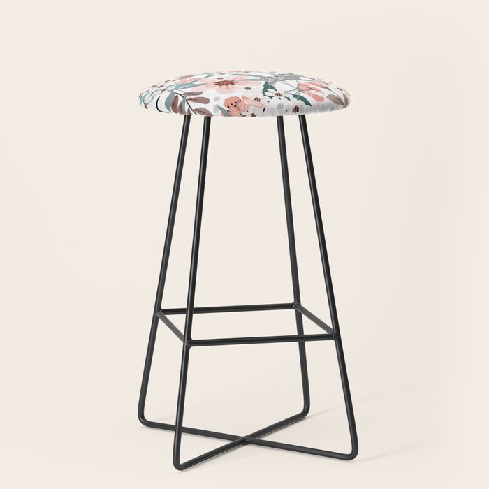 Spring Wildflowers, Floral Prints, Soft Pink and Teal Stool Gallery Image 1