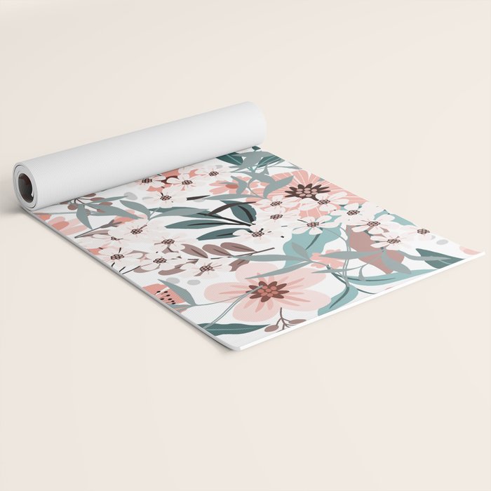 Spring Wildflowers, Floral Prints, Soft Pink and Teal Yoga Mat Gallery Image 2