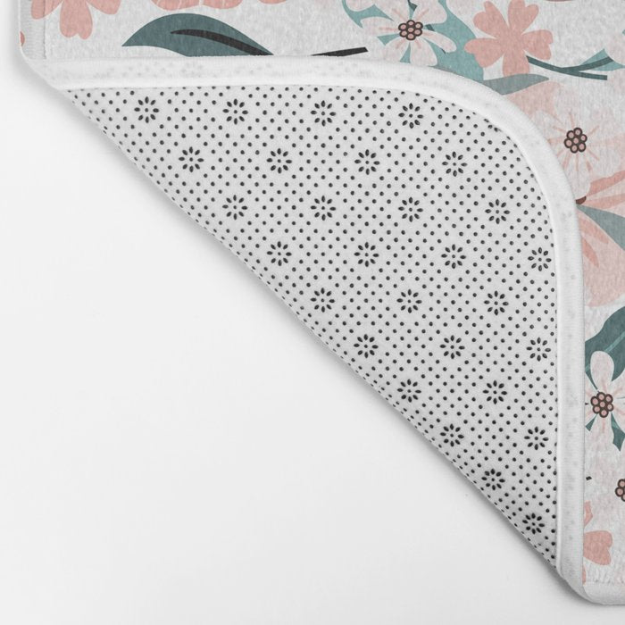 Spring Wildflowers, Floral Prints, Soft Pink and Teal Bath Mat Gallery Image 2