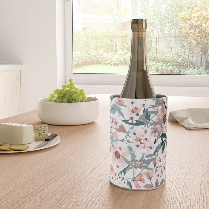 Spring Wildflowers, Floral Prints, Soft Pink and Teal Wine Chiller Gallery Image 4