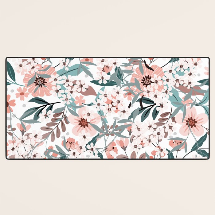 Spring Wildflowers, Floral Prints, Soft Pink and Teal Desk Mat Gallery Image 3