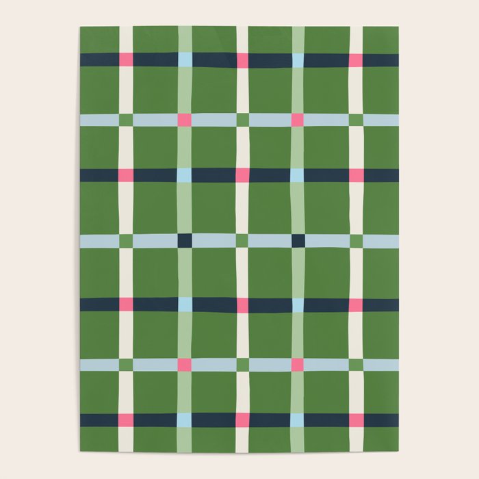 Windowpane Plaid Blue Pink on Green Poster Gallery Image 4