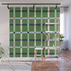 Windowpane Plaid Blue Pink on Green Wall Mural Gallery Image 1