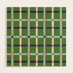 Windowpane Plaid Blue Pink on Green Wood Wall Art Gallery Image 1