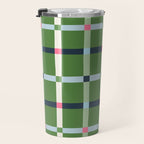 Windowpane Plaid Blue Pink on Green Travel Mug Gallery Image 3