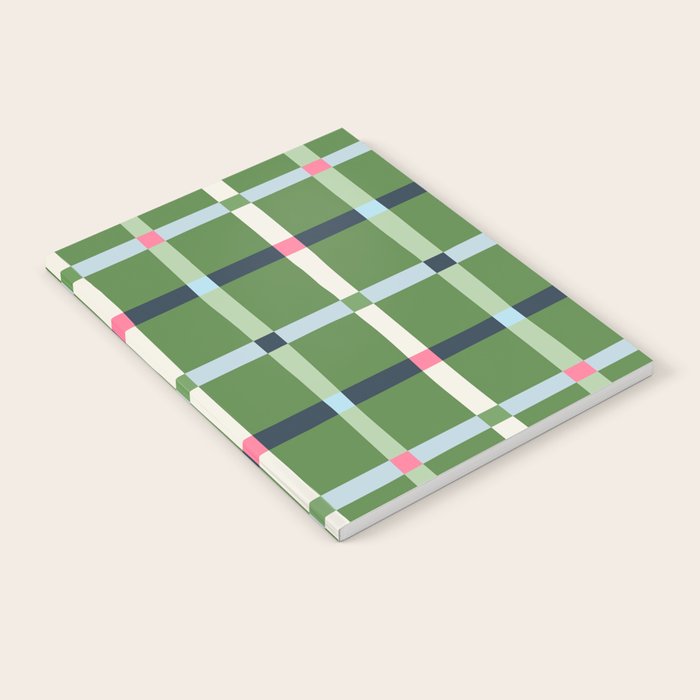 Windowpane Plaid Blue Pink on Green Notebook Gallery Image 2