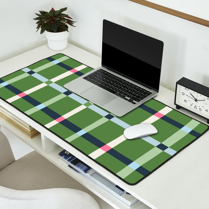 Windowpane Plaid Blue Pink on Green Desk Mat Gallery Image 2