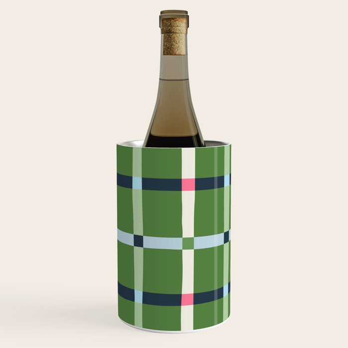 Windowpane Plaid Blue Pink on Green Wine Chiller Gallery Image 3