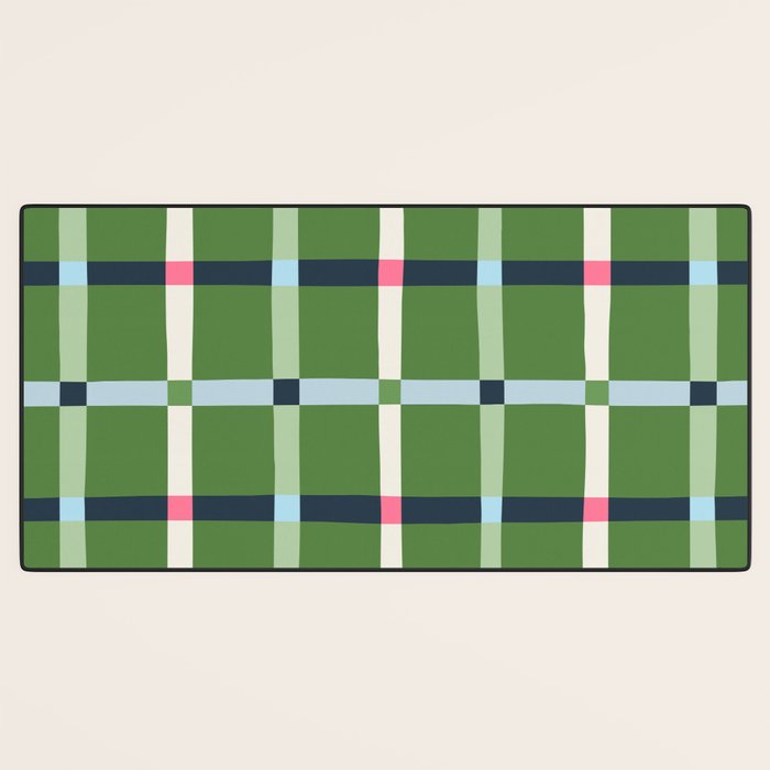 Windowpane Plaid Blue Pink on Green Desk Mat Gallery Image 3