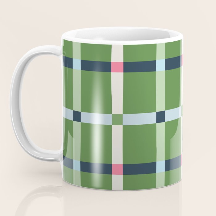 Windowpane Plaid Blue Pink on Green Coffee Mug Gallery Image 3