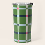 Windowpane Plaid Blue Pink on Green Travel Mug Gallery Image 2