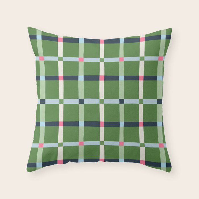 Windowpane Plaid Blue Pink on Green Throw Pillow Gallery Image 6