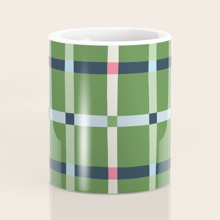 Windowpane Plaid Blue Pink on Green Coffee Mug Gallery Image 4