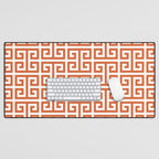 Burnt Orange and White Greek Key Pattern Desk Mat Gallery Image 1