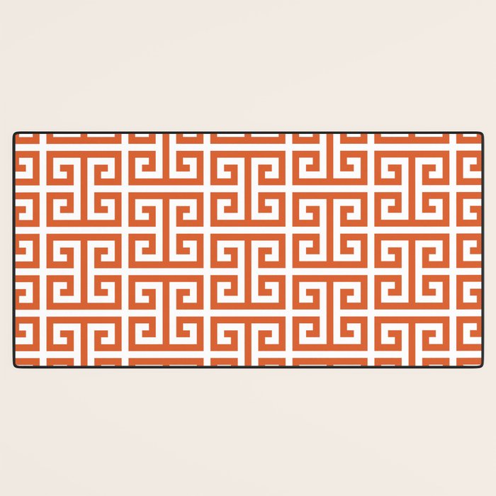 Burnt Orange and White Greek Key Pattern Desk Mat Gallery Image 3