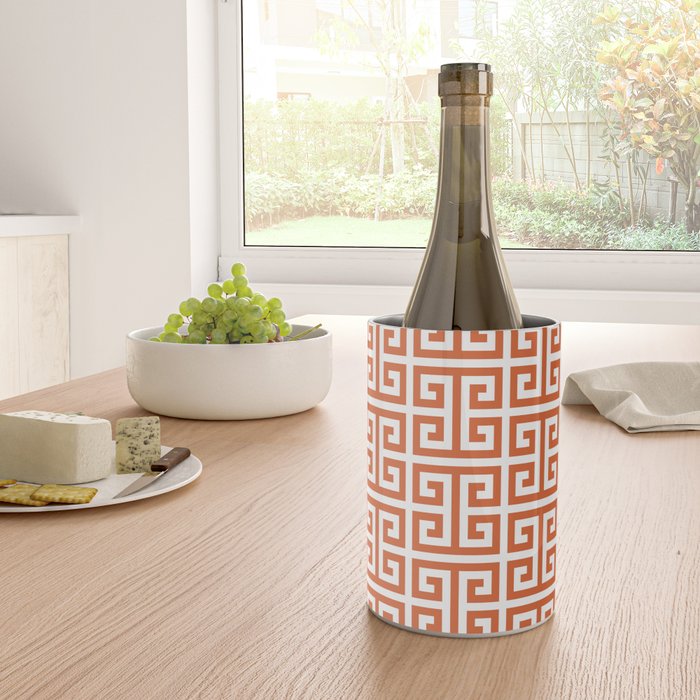 Burnt Orange and White Greek Key Pattern Wine Chiller Gallery Image 4