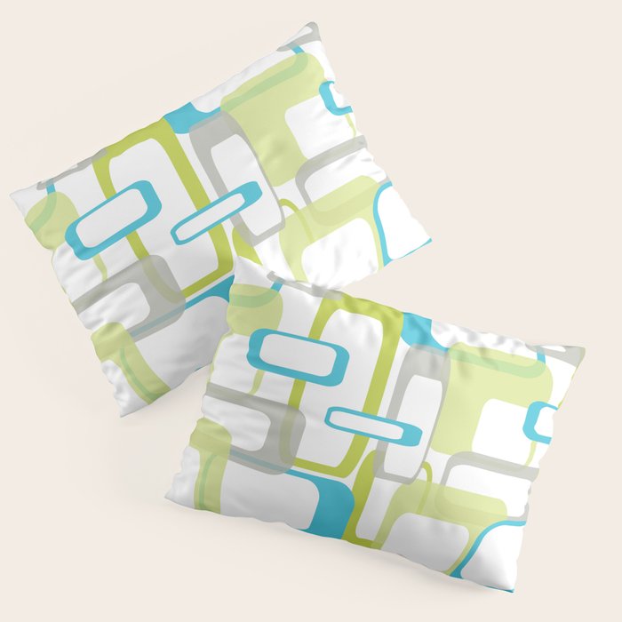 Mid-Century Modern Rectangle Design Blue Green and Gray Pillow Sham Gallery Image 1