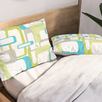 Mid-Century Modern Rectangle Design Blue Green and Gray Pillow Sham Gallery Image 2