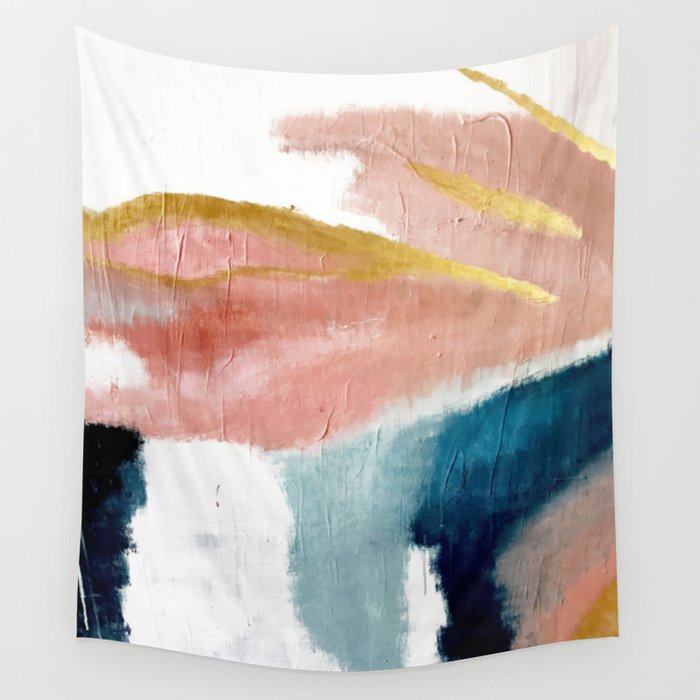 Exhale: a pretty, minimal, acrylic piece in pinks, blues, and gold Wall Tapestry Gallery Image 4