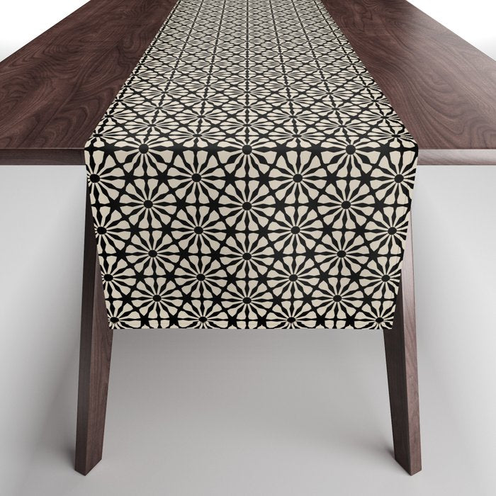 Monochrome Floral Geometric Pattern Table Runner Gallery Image 1