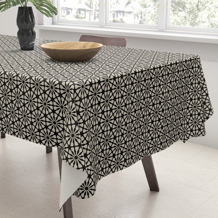 Monochrome Floral Geometric Pattern Tablecloth Gallery Image 3