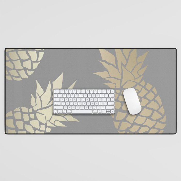 Glam Pineapple Art in Gray and Gold Desk Mat Gallery Image 1