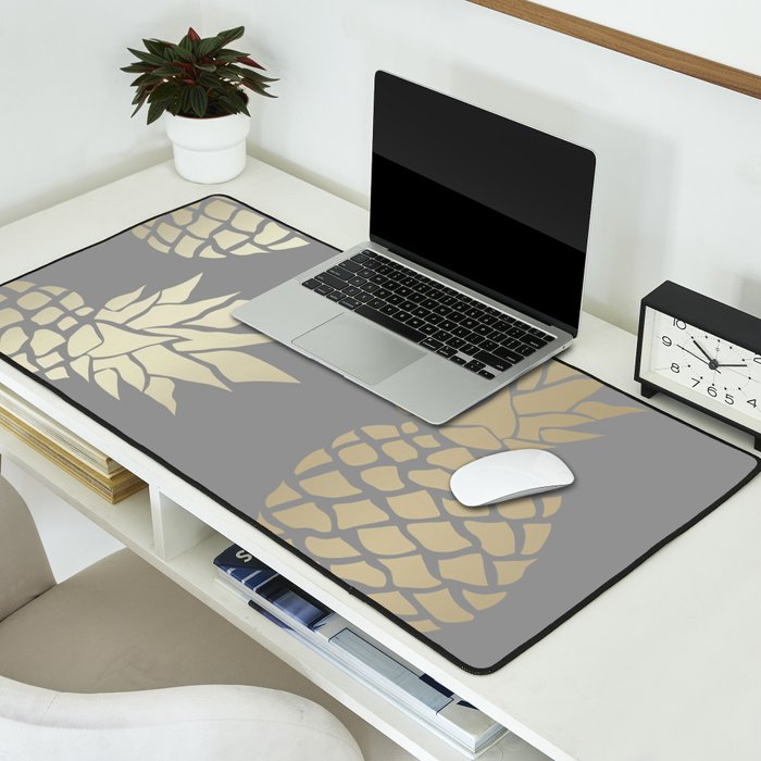 Glam Pineapple Art in Gray and Gold Desk Mat Gallery Image 2